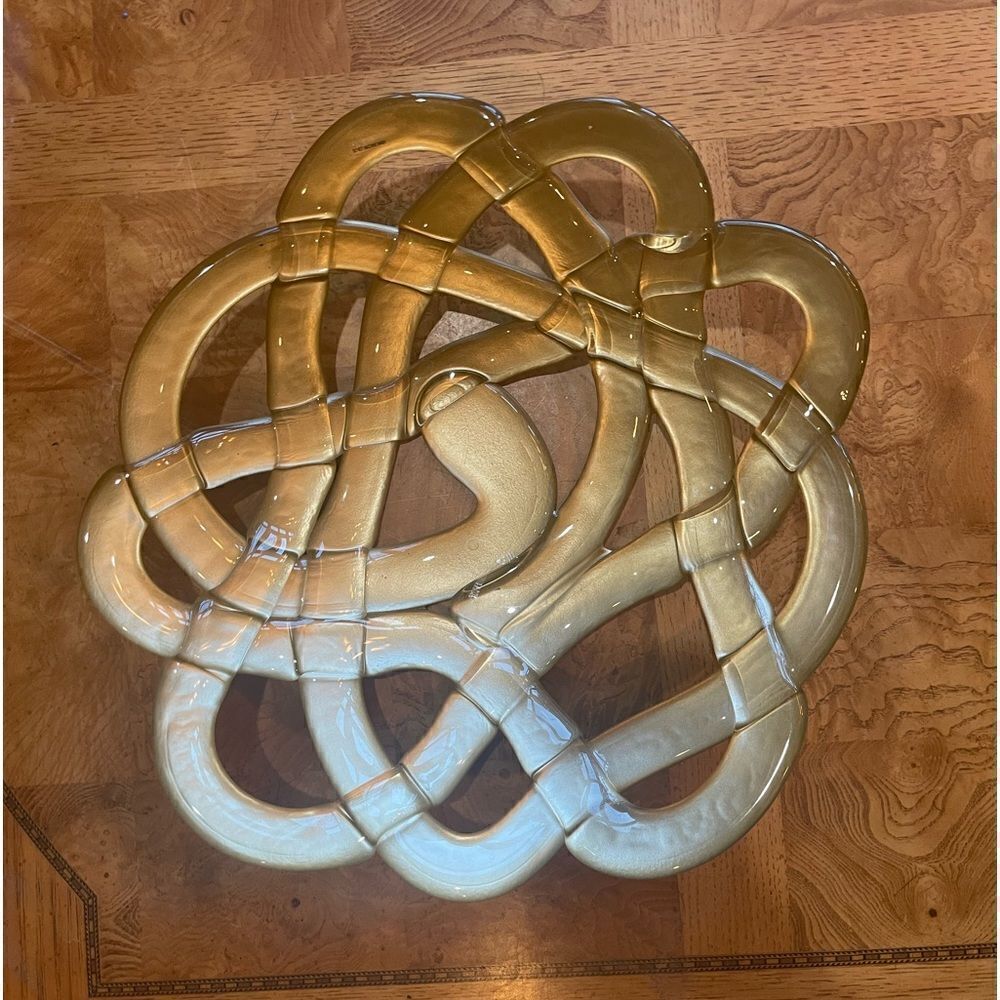 DECORATIVE GOLDEN Bronze Lattice Celtic Knot Weave Bowl!